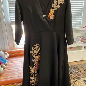 Elegant Black Floral Embroidered Dress